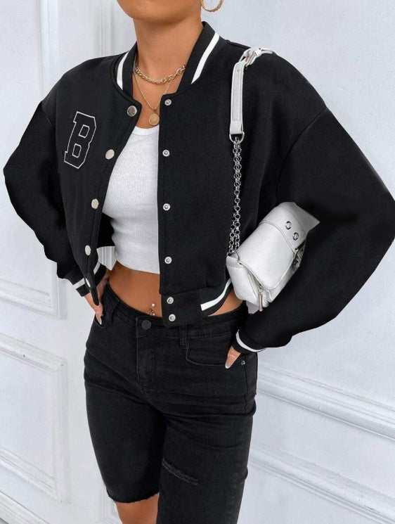 Ladies' Baseball Collar Printed Fashionable Casual Jacket Jacket
