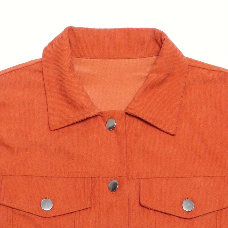Women's Corduroy Long Sleeve Jacket - Casual Button-Up Coat With Flap Pockets, Fall & Spring Fashion Outerwear