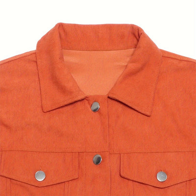Women's Corduroy Long Sleeve Jacket - Casual Button-Up Coat With Flap Pockets, Fall & Spring Fashion Outerwear
