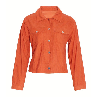 Women's Corduroy Long Sleeve Jacket - Casual Button-Up Coat With Flap Pockets, Fall & Spring Fashion Outerwear