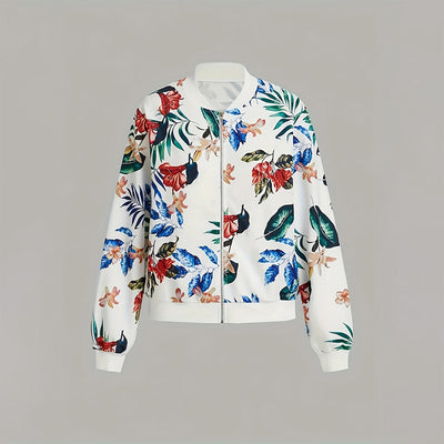 Women's Casual Zip-Up Jacket With All-Over Botanical Print